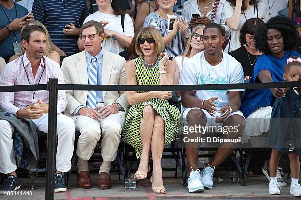 Shelby Bryan, Anna Wintour, and Victor Cruz attend Nike's "NYC Street Tennis" event on August 24, 2015 in New York City.