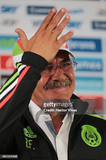 Ricardo Ferreti head coach of Mexico's National Soccer Team gestures during a press conference to unveil him as new coach of Mexico at Alto...