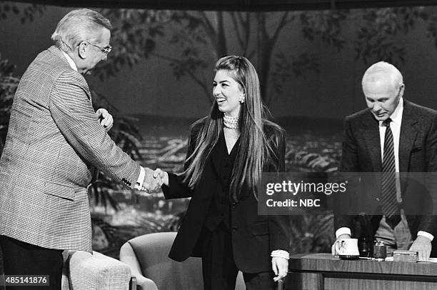 Pictured: Announcer Ed McMahon and actress Sofia Coppola during an interview with host Johnny Carson January 30, 1991 --