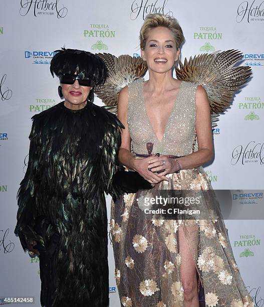 Joy Venturini Bianchi and Actress Sharon Stone attend the Fourth Annual Hotbed Gala at The Drever Estate on August 22, 2015 in Tiburon, California.
