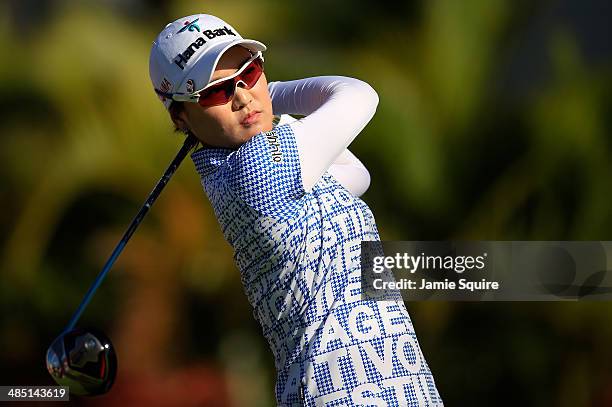 So Yeon Ryu of South Korea hits her first shot on the 2nd hole during the first round of the LPGA LOTTE Championship Presented by J Golf on April 16,...