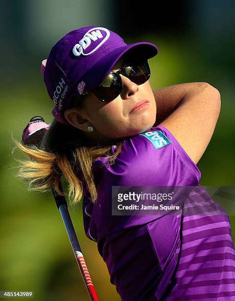 Paula Creamer of the USA hits her first shot on the 3rd hole during the first round of the LPGA LOTTE Championship Presented by J Golf on April 16,...