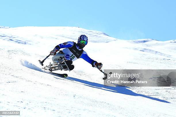 Chi Won Lee of Korea competes in the Men Giant Slalom LW11 in the IPC Alpine Adaptive Giant Slalom Southern Hemisphere Cup during the Winter Games NZ...