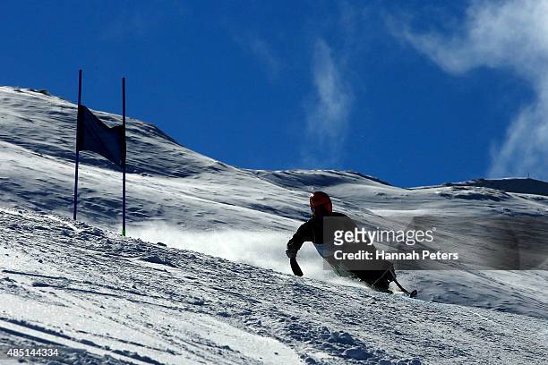 Yong Sam Jeon of Korea competes in the Men Giant Slalom Sitting LW11 in the IPC Alpine Adaptive Giant Slalom Southern Hemisphere Cup during the...