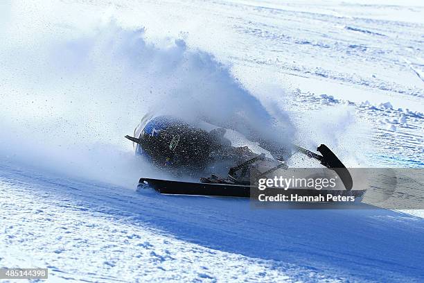 Tyler Walker of the United States crashes in the Men Giant Slalom Sitting LW12-1 in the IPC Alpine Adaptive Giant Slalom Southern Hemisphere Cup...