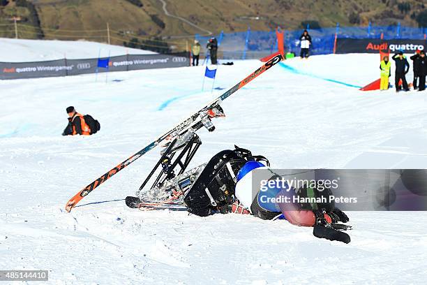 Tyler Walker of the United States crashes in the Men Giant Slalom Sitting LW12-1 in the IPC Alpine Adaptive Giant Slalom Southern Hemisphere Cup...