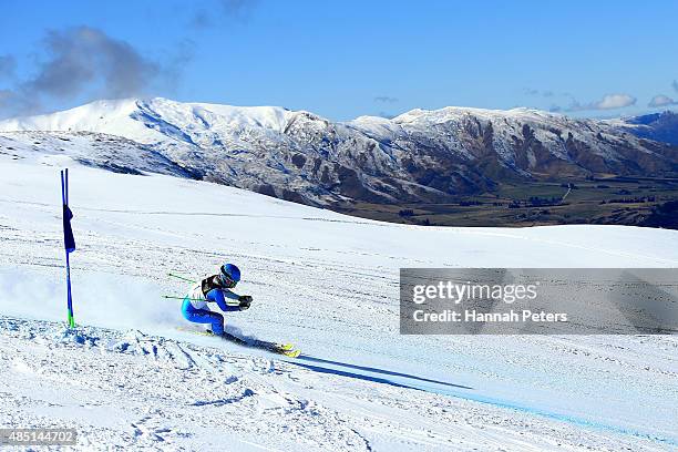 Jae Rim Yang of Korea competes in the Women Giant Slalom Visually Impaired B2 in the IPC Alpine Adaptive Giant Slalom Southern Hemisphere Cup during...