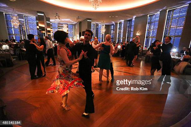 Patrons dance on the dance floor during Mondays With Max: Max Weinberg's Rainbow Room Residency at The Rainbow Room on August 24, 2015 in New York...