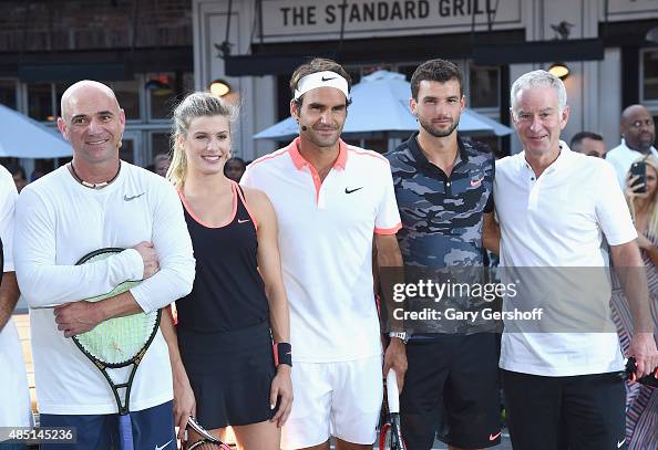 Tennis players Andre Agassi, Genie Bouchard, Roger Federer, Grigor