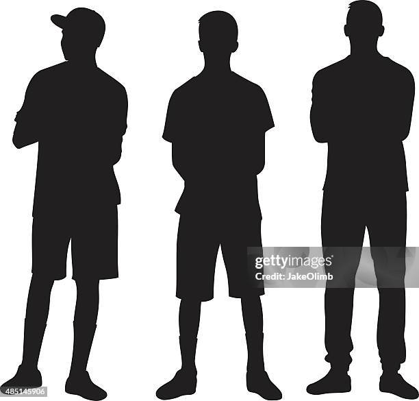 teenager, die um silhouette - drei personen stock-grafiken, -clipart, -cartoons und -symbole