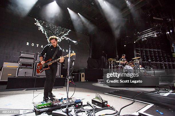 Mike Kerr and Ben Thatcher of Royal Blood perform at DTE Energy Music Theater on August 24, 2015 in Clarkston, Michigan.