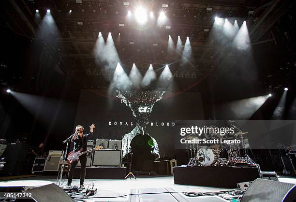 Mike Kerr and Ben Thatcher of Royal Blood perform at DTE Energy Music Theater on August 24, 2015 in Clarkston, Michigan.