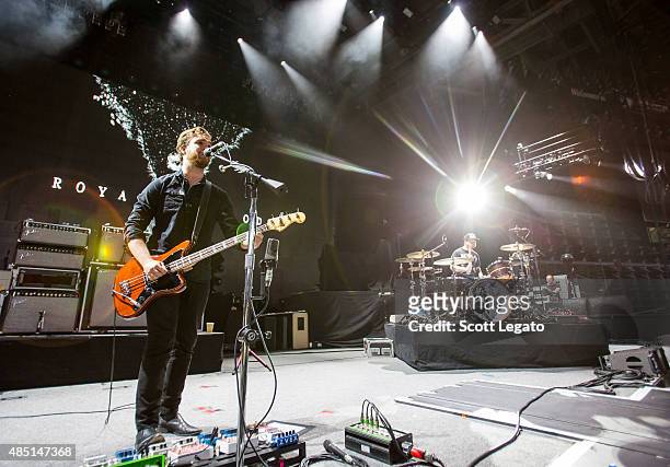 Mike Kerr and Ben Thatcher of Royal Blood perform at DTE Energy Music Theater on August 24, 2015 in Clarkston, Michigan.