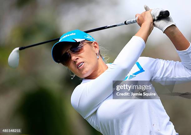 Natalie Gulbis hits her first shot on the 17th hole during the first round of the LPGA LOTTE Championship Presented by J Golf on April 16, 2014 in...