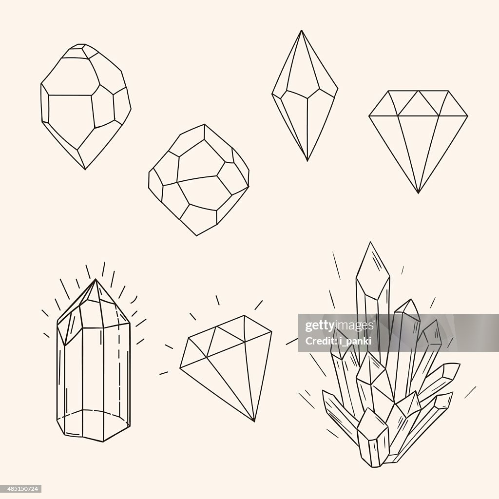 Hand drawn set sketch crystal,diamond and polygonal figure tatto