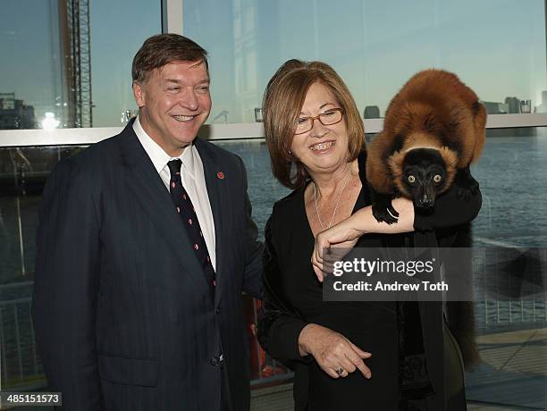 Stony Brook President Samuel L. Stanley Jr. And honoree Dr. Patricia C. Wright pose for a photo with a lemur from Madagascar at the Stars of Stony...