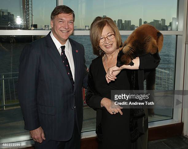 Stony Brook President Samuel L. Stanley Jr. And honoree Dr. Patricia C. Wright pose for a photo with a lemur from Madagascar at the Stars of Stony...