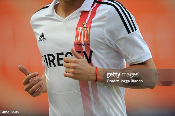 Detail of jersey of Estudiantes de La Plata's player during a match between Estudiantes and River Plate as part of 14th round of Torneo Final 2014 at...