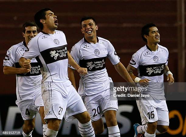 Matias Alfredo Martinez, of Lanus, celebrates after scoring during a match between Lanus and Santos Laguna as part of Copa Bridgestone Libertadores...