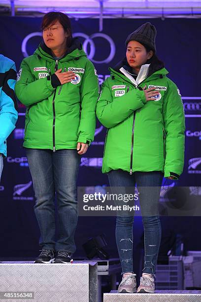 First place Jae Rim Yang of Korea poses during the medal cemony for the Women Giant Slalom Visually Impaired in the IPC Alpine Adaptive Giant Slalom...