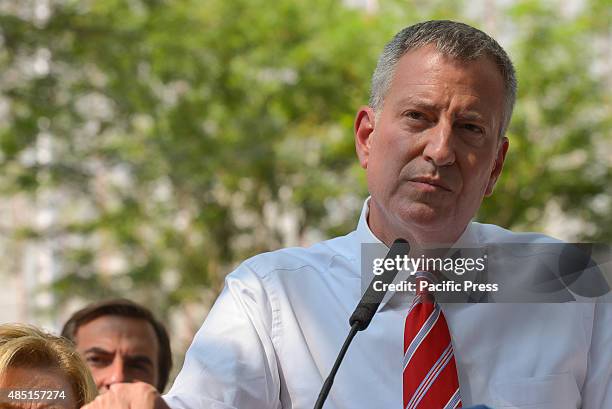 Mayor Bill de Blasio listens to a question posed by a member of the press at the question and answer session following the NYCHA announcement. Mayor...