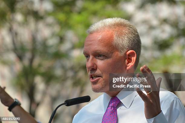 City Council Member and Majority Leader Jimmy Van Bramer, speaks at the NYCHA announcement. Mayor Bill de Blasio joined with select federal, state...