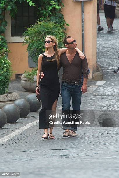 Jude Law is seen with his girlfriend Phillipa Coan visits Musei Capitolini in Rome on August 25, 2015 in Rome, .