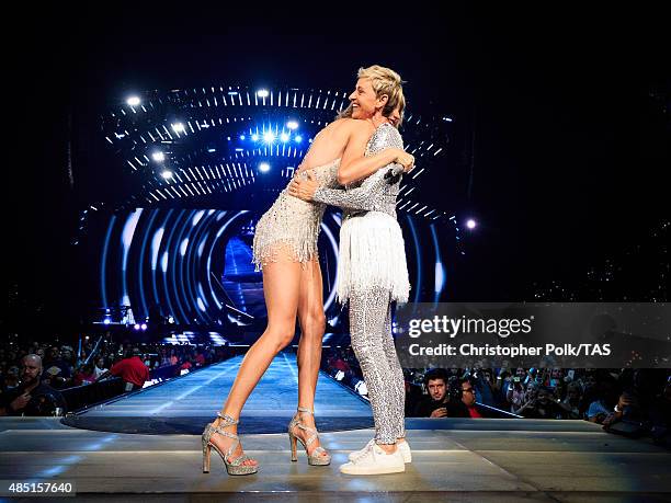 Singer-songwriter Taylor Swift and comedian Ellen DeGeneres perform onstage during Taylor Swift The 1989 World Tour Live In Los Angeles at Staples...