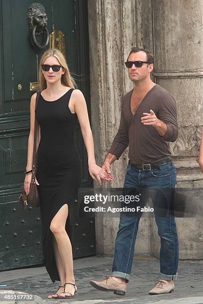 Jude Law is seen with his girlfriend Phillipa Coan visits Musei Capitolini in Rome on August 25, 2015 in Rome, .