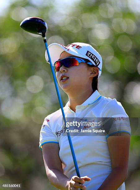 Hyo Joo Kim of South Korea hits her first shot on the 6th hole during the first round of the LPGA LOTTE Championship Presented by J Golf on April 16,...