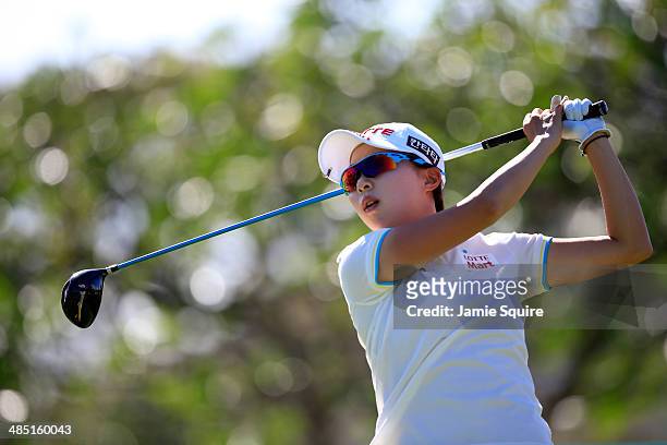 Hyo Joo Kim of South Korea hits her first shot on the 6th hole during the first round of the LPGA LOTTE Championship Presented by J Golf on April 16,...