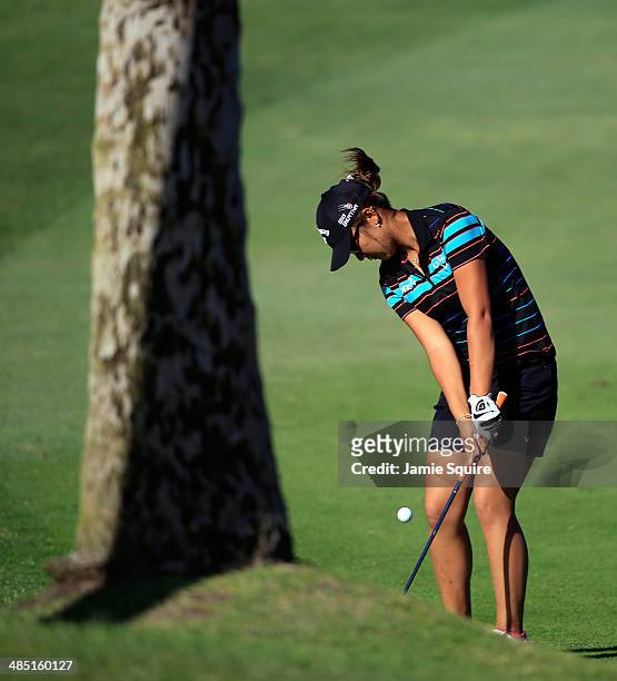 Lydia Ko of New Zealand chips for her third shot on the 5th hole during the first round of the LPGA LOTTE Championship Presented by J Golf on April...