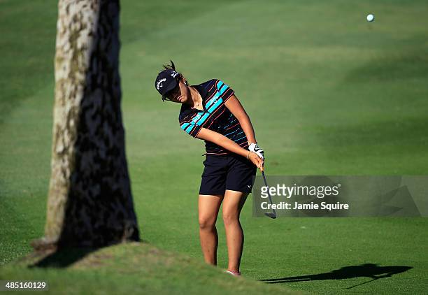 Lydia Ko of New Zealand chips for her third shot on the 5th hole during the first round of the LPGA LOTTE Championship Presented by J Golf on April...