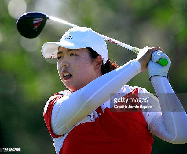Shanshan Feng of China hits her first shot on the 6th hole during the first round of the LPGA LOTTE Championship Presented by J Golf on April 16,...