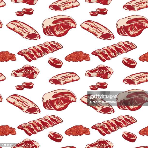 bildbanksillustrationer, clip art samt tecknat material och ikoner med various meat cuts seamless pattern - filet mignon