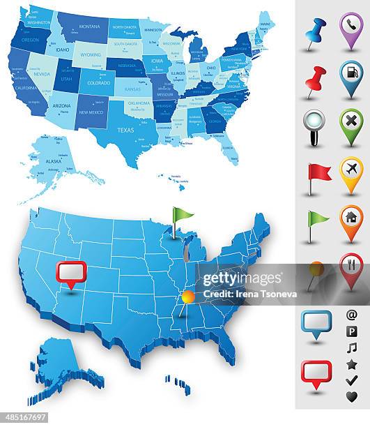 ilustrações, clipart, desenhos animados e ícones de mapa dos eua com pinos-altamente detalhada - georgia us state