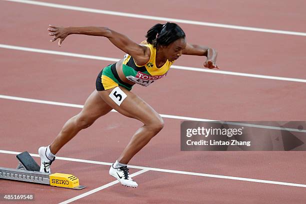 Christine Day of Jamaica competes in the Women's 400 metres Semi Final during day four of the 15th IAAF World Athletics Championships Beijing 2015 at...