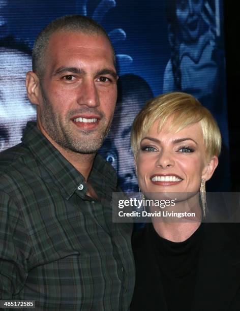 Hamzi Hijazi and actress Jaime Pressly attend the premiere of Open Road Films' "A Haunted House 2" at Regal Cinemas L.A. Live on April 16, 2014 in...