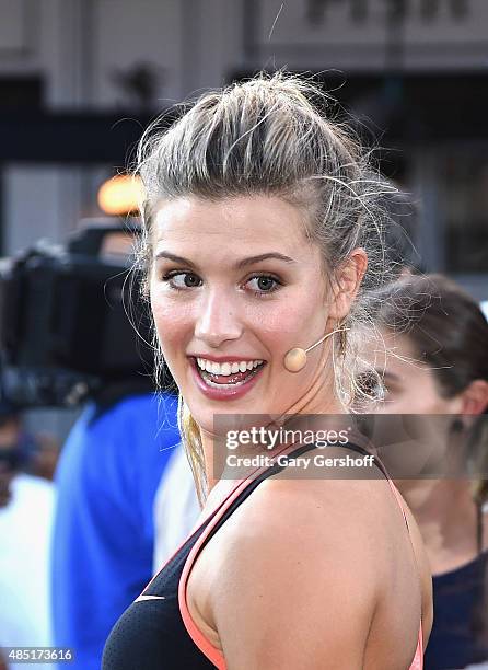 Tennis pro Genie Bouchard attends Nike's "NYC Street Tennis" event on August 24, 2015 in New York City.