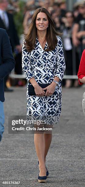 Catherine, Duchess of Cambridge arrives at Echo Point in the Blue Mountains on April 17, 2014 in Katoomba, Australia. The Duke and Duchess of...