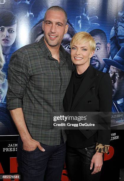 Actress Jaime Pressly and Hamzi Hijazi arrive at the Los Angeles premiere of "A Haunted House 2" at Regal Cinemas L.A. Live on April 16, 2014 in Los...