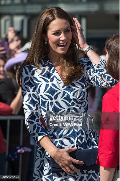 Catherine, Duchess of Cambridge meets crowds of Public at Echo Point in the Blue Mountains on April 17, 2014 in Katoomba, Australia. The Duke and...