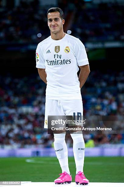 Lucas Vazquez of Real Madrid CF poses for the media prior to start the Santiago Bernabeu Trophy match between Real Madrid CF and Galatasaray at...