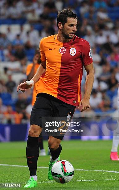 Hakan Balta of Galatasaray in action during the Santiago Bernabeu Trophy match between Real Madrid and Galatasaray at Estadio Santiago Bernabeu on...