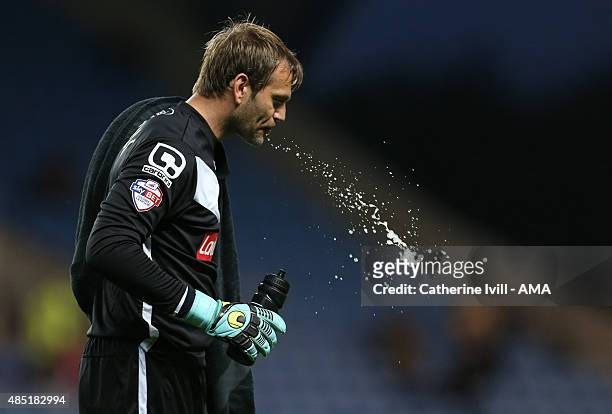 Roy Carroll of Notts County spits out some water during the Sky Bet League Two match between Oxford United and Notts County at Kassam Stadium on...