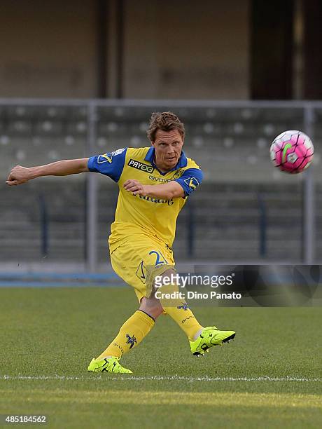 Nicolas Frey of AC Chievo Verona in action during the TIM Cup match between AC Chievo Verona and US Salernitana at Stadio Marc'Antonio Bentegodi on...