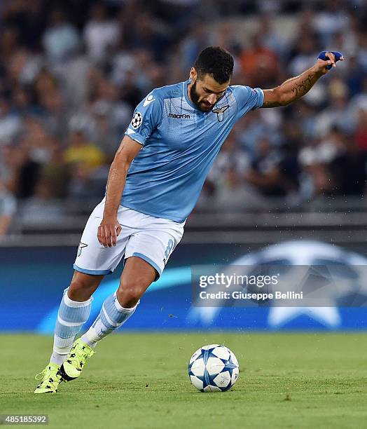 Antonio Candreva of SS Lazio in action during the UEFA Champions League qualifying round play off first leg match between SS Lazio and Bayer...