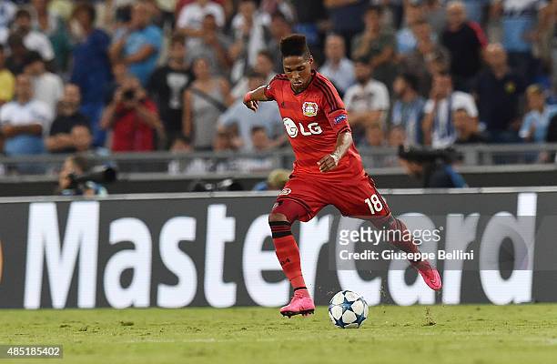 Wendell of Bayer Leverkusen in action during the UEFA Champions League qualifying round play off first leg match between SS Lazio and Bayer...