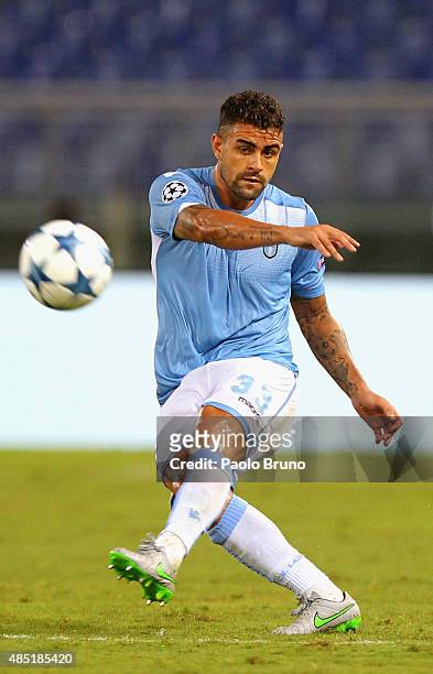 Mauricio of SS Lazio in action during the UEFA Champions League qualifying round play off first leg match between SS Lazio and Bayer Leverkusen at...