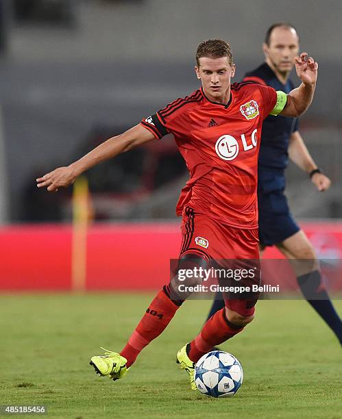 Lars Bender of Bayer Leverkusen in action during the UEFA Champions League qualifying round play off first leg match between SS Lazio and Bayer...